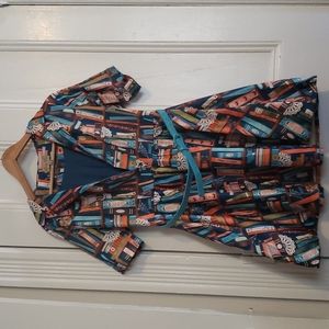 Lindy Bop bookshelf print dress with pockets! UK12 US8